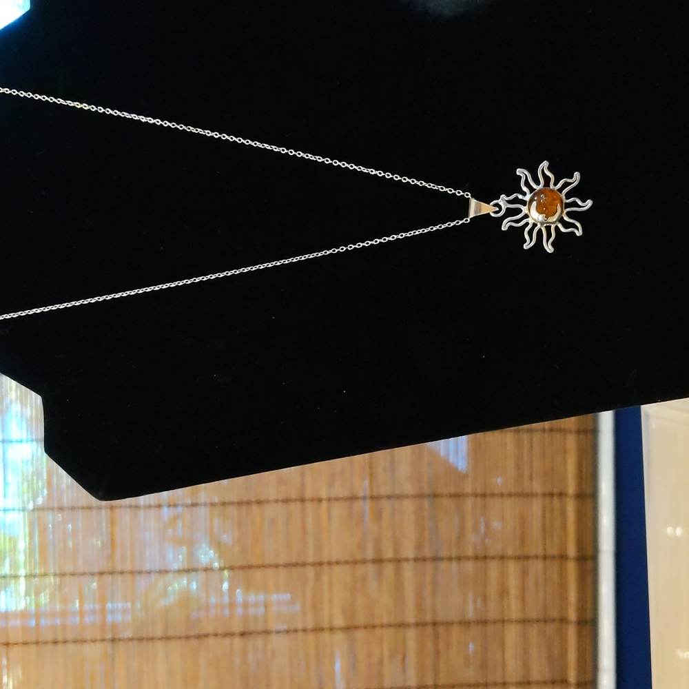 Sterling Sun/moon Baltic amber pendant with chain